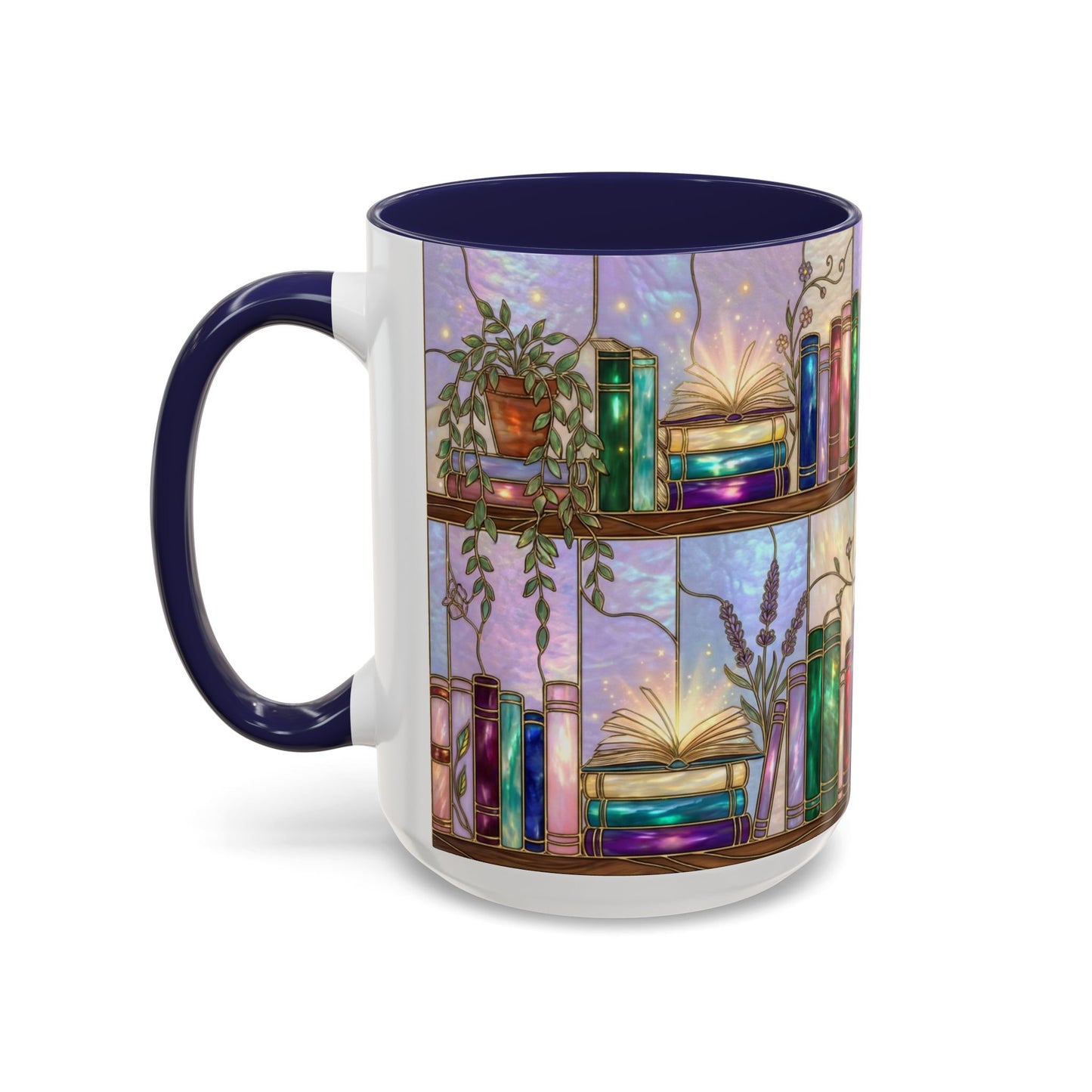 Magic Book Shelf Accent Coffee Mug — Stained Glass Design (11/15 oz) - 14529