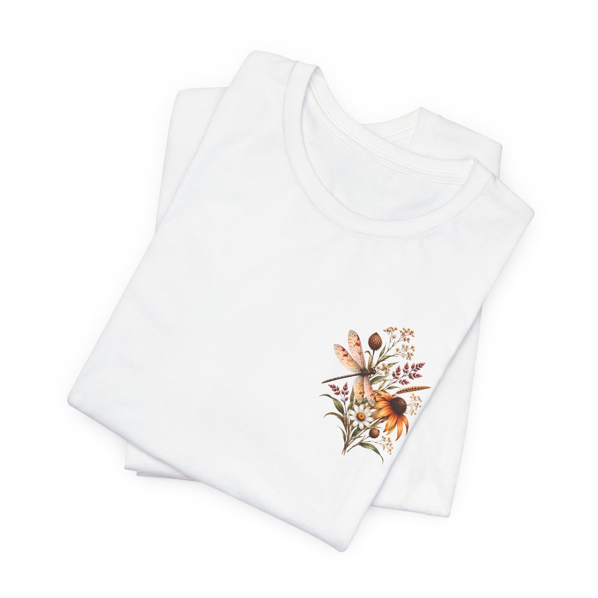 Vintage Wildflower & Dragonfly T-Shirt, Botanical Front & Back Tee - 14549