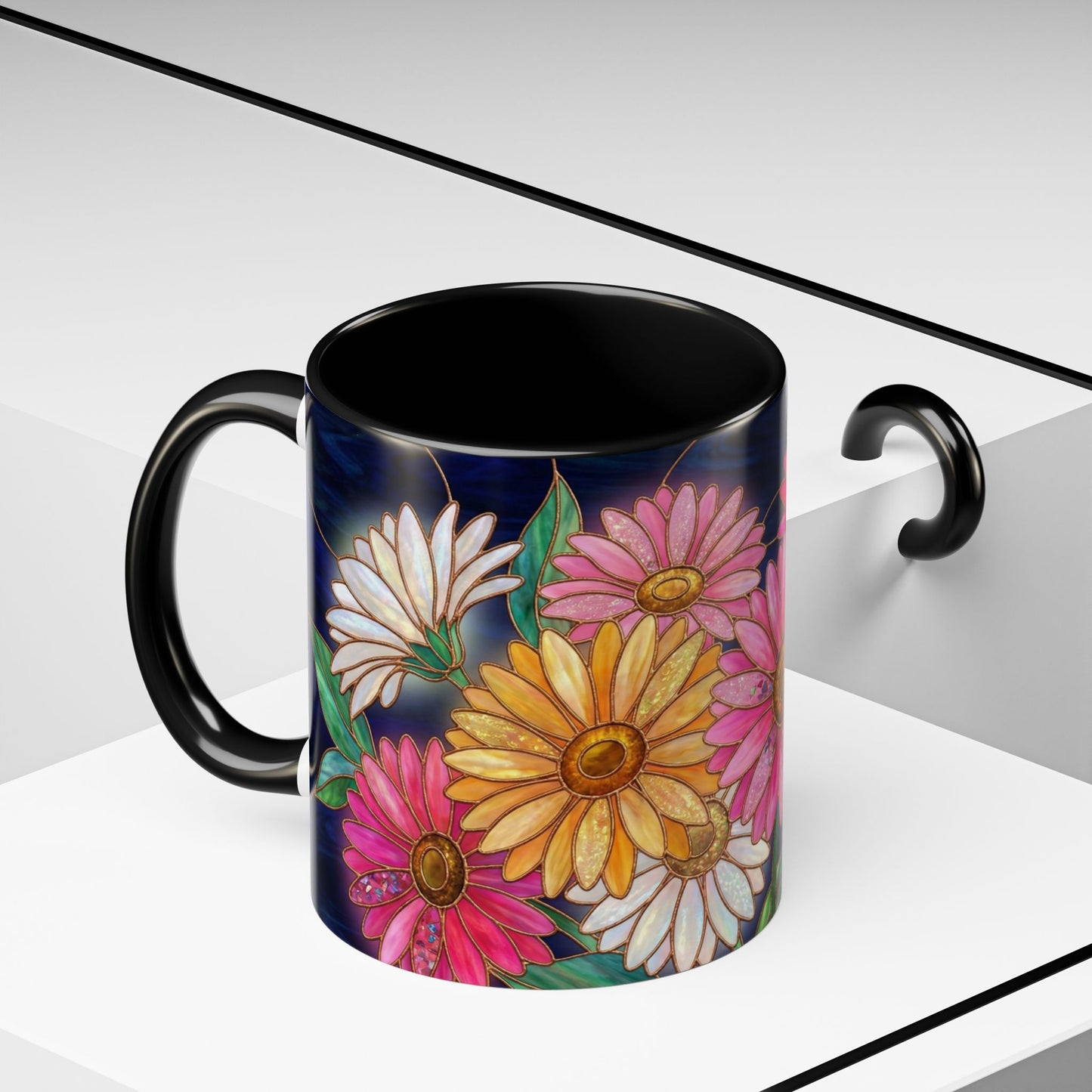 Gerbera Daisy Floral Accent Coffee Mug — Stained Glass Design (11/15 oz) - 14568