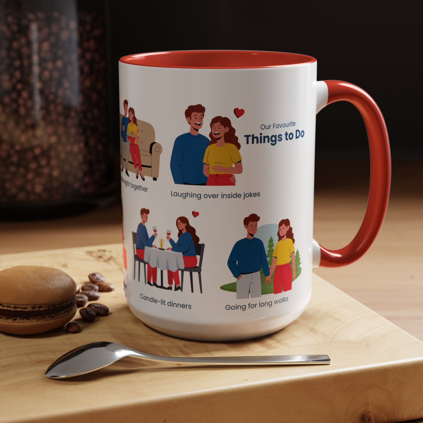 Our Favorite Things to Do Valentine’s Mug – Cozy Couples Illustrated Accent Coffee Mug - 14704