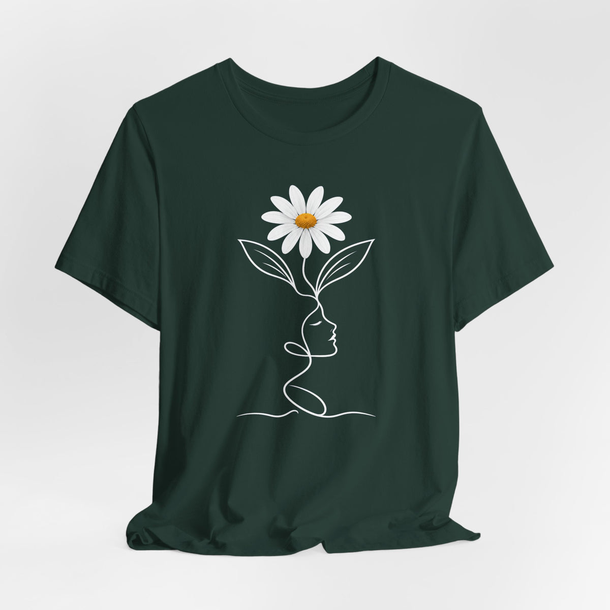 Daisy Woman Face T-Shirt, Minimalist Floral Line Art Tee - 14522