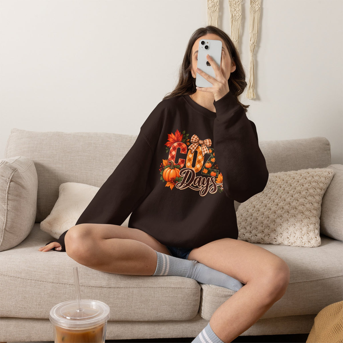 Cozy Days Sweatshirt,  Fall Pumpkin & Plaid Crewneck - 14525