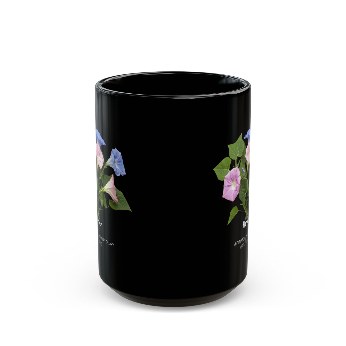 The Happy Birthday: September Born, Morning Glory Flower, Customizable - Black Mug (11oz, 15oz)