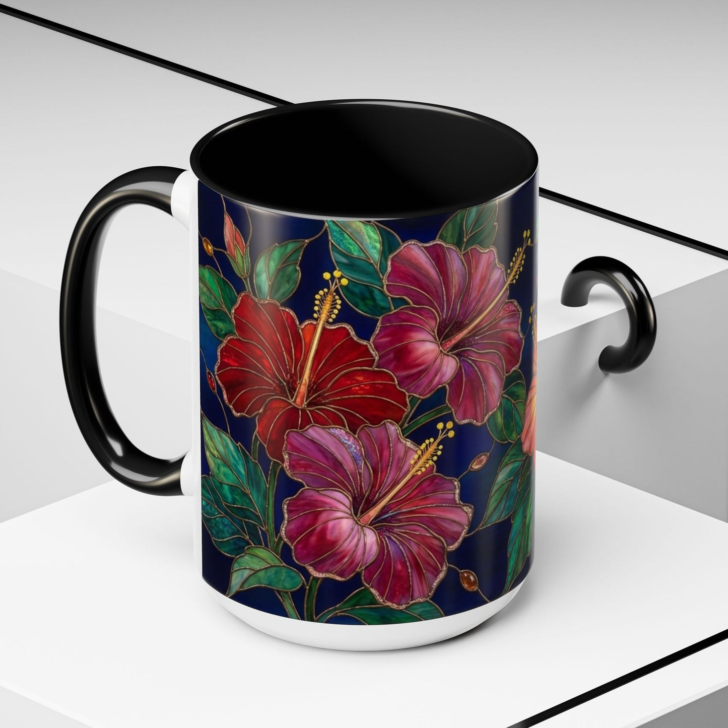 Hibiscus Bloom Accent Coffee Mug — Stained Glass Design  11/15oz - 14569