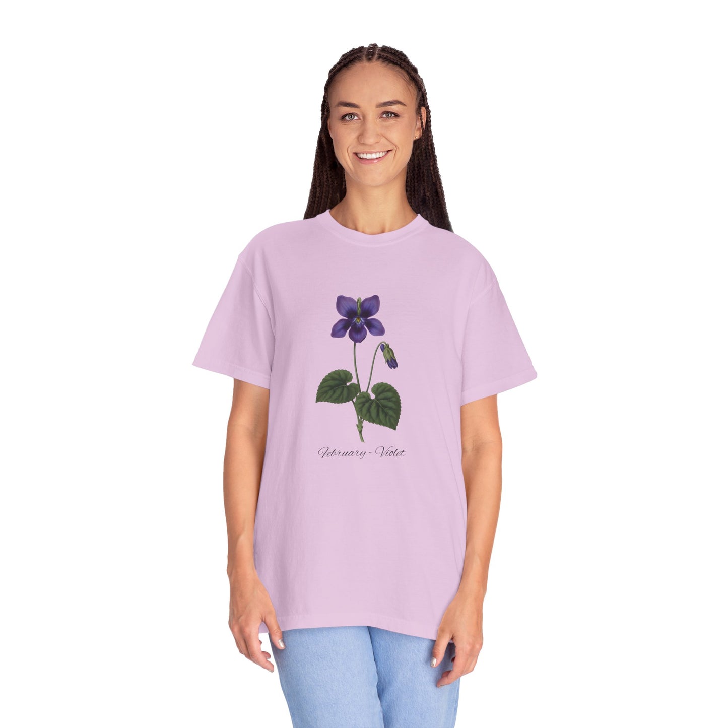 February Birth Flower Violet T-Shirt – Heavyweight Garment-Dyed Tee - 14700