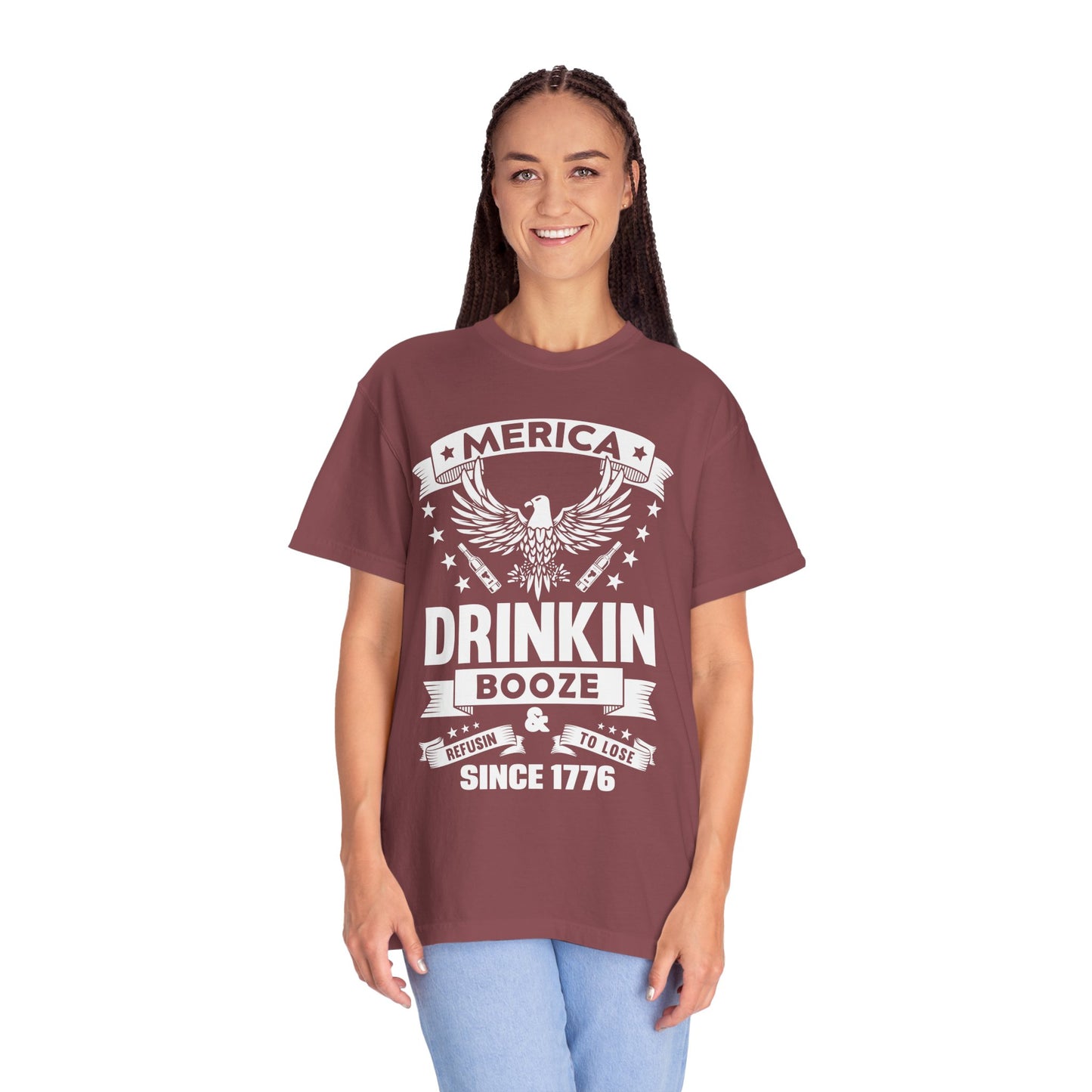 Patriotic Graphic Tee, Unisex Vintage T-shirt, Amerca Drinking Booze Shirt, Independence Day Gift, Casual Wear, Freedom Fashion - 13788