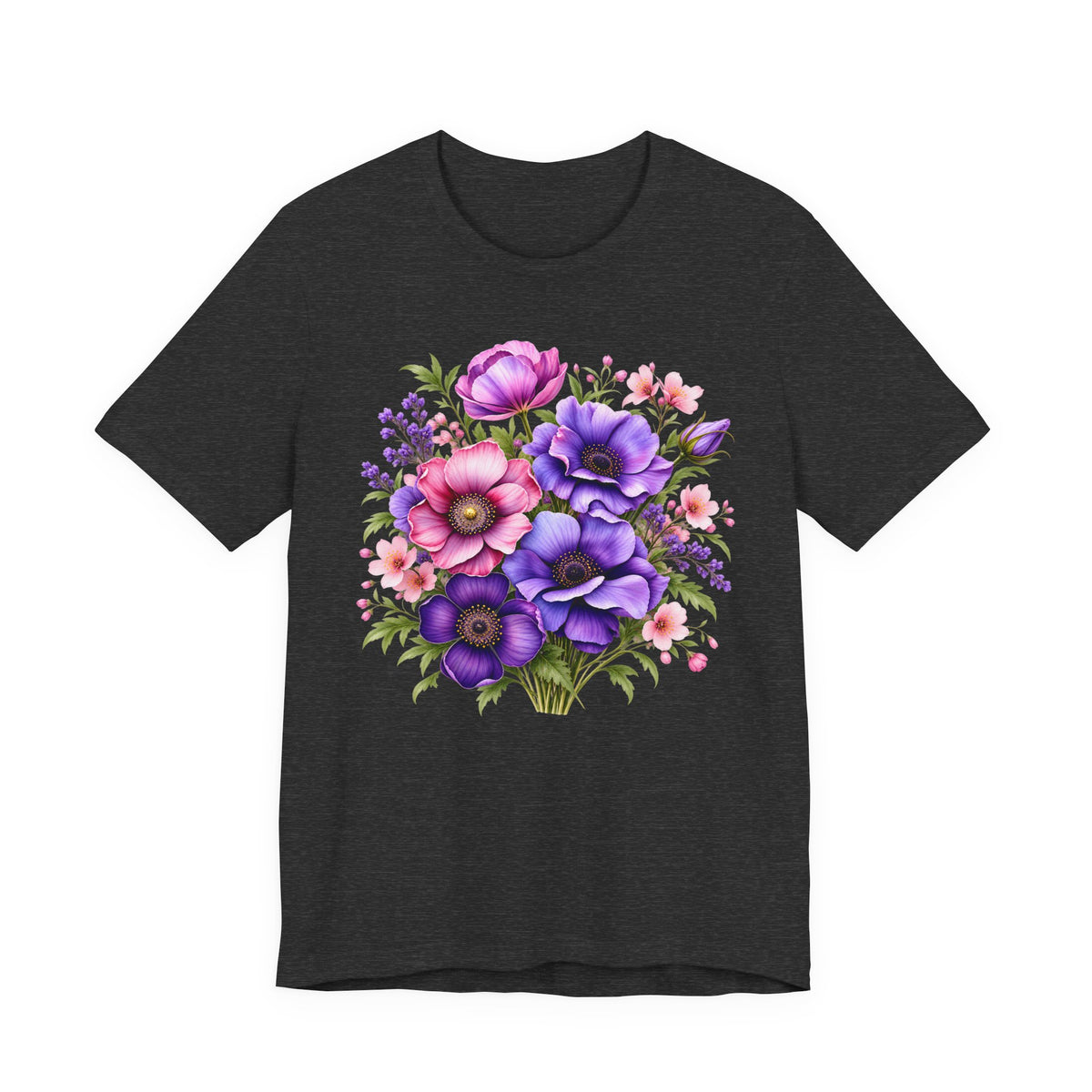 Purple & Pink Floral Bouquet T-Shirt, Colorful Botanical Flower Tee - 14537