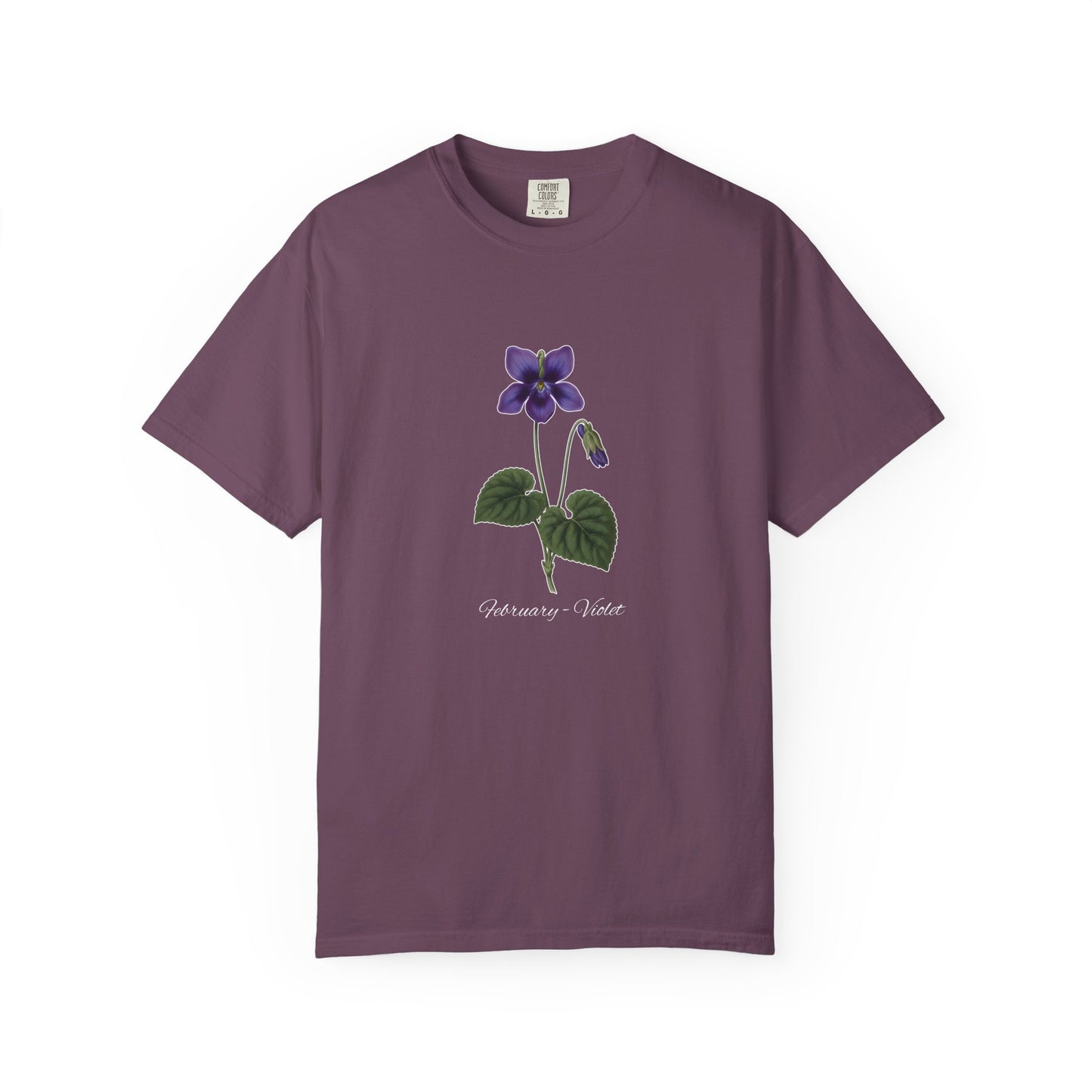 February Birth Flower Violet T-Shirt – Heavyweight Garment-Dyed Tee - 14700