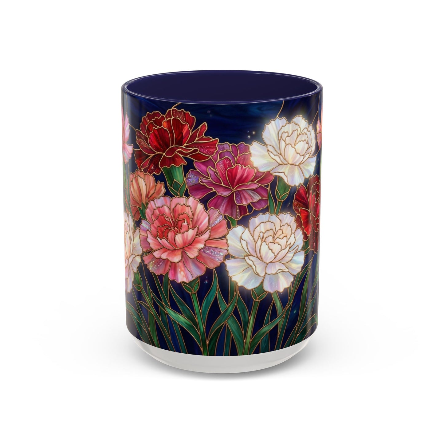 Carnation Floral  Accent Coffee Mug — Stained Glass Design (11/15oz) - 14559