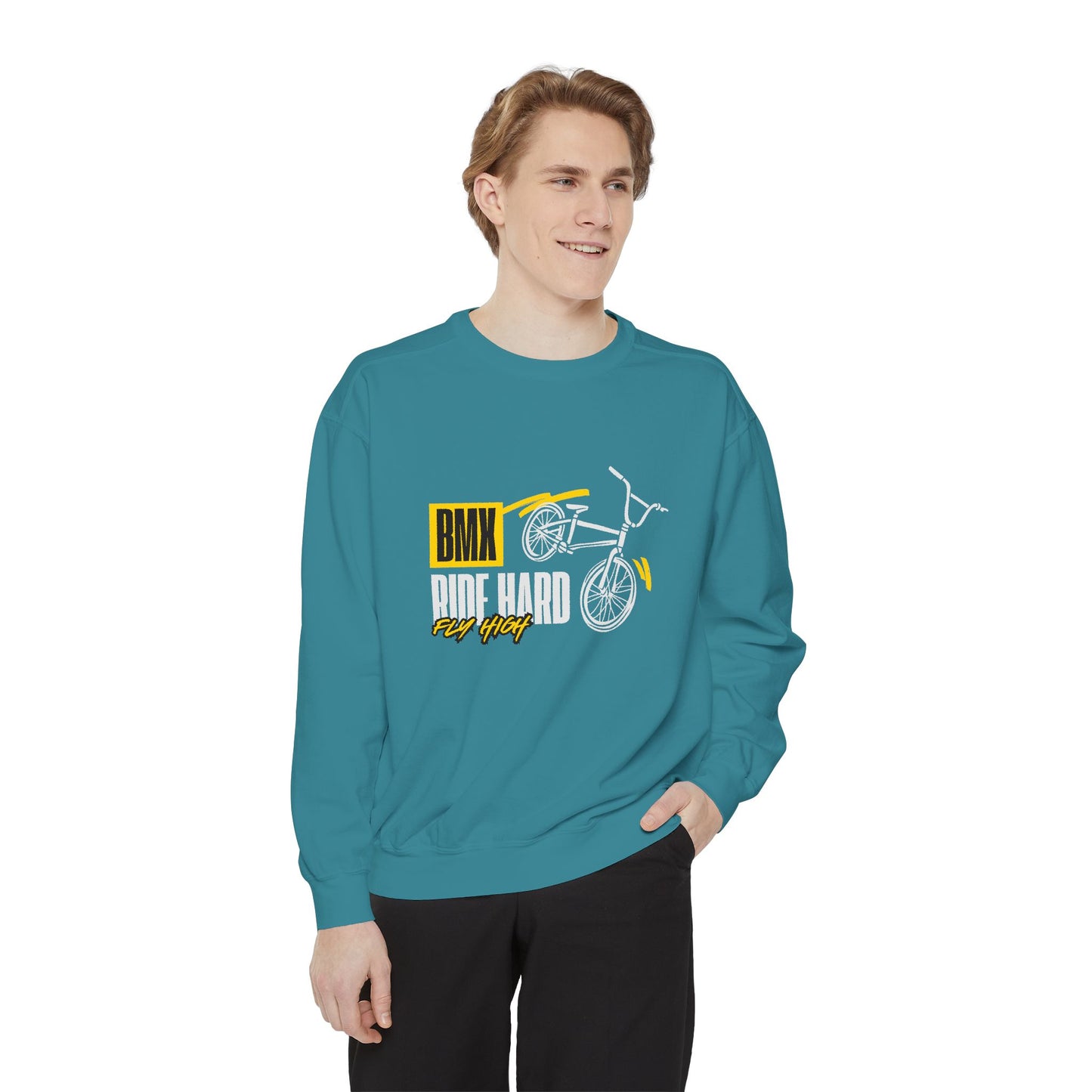 BMX, Ride Hard, Fly High - Unisex Garment-Dyed Sweatshirt - 10684