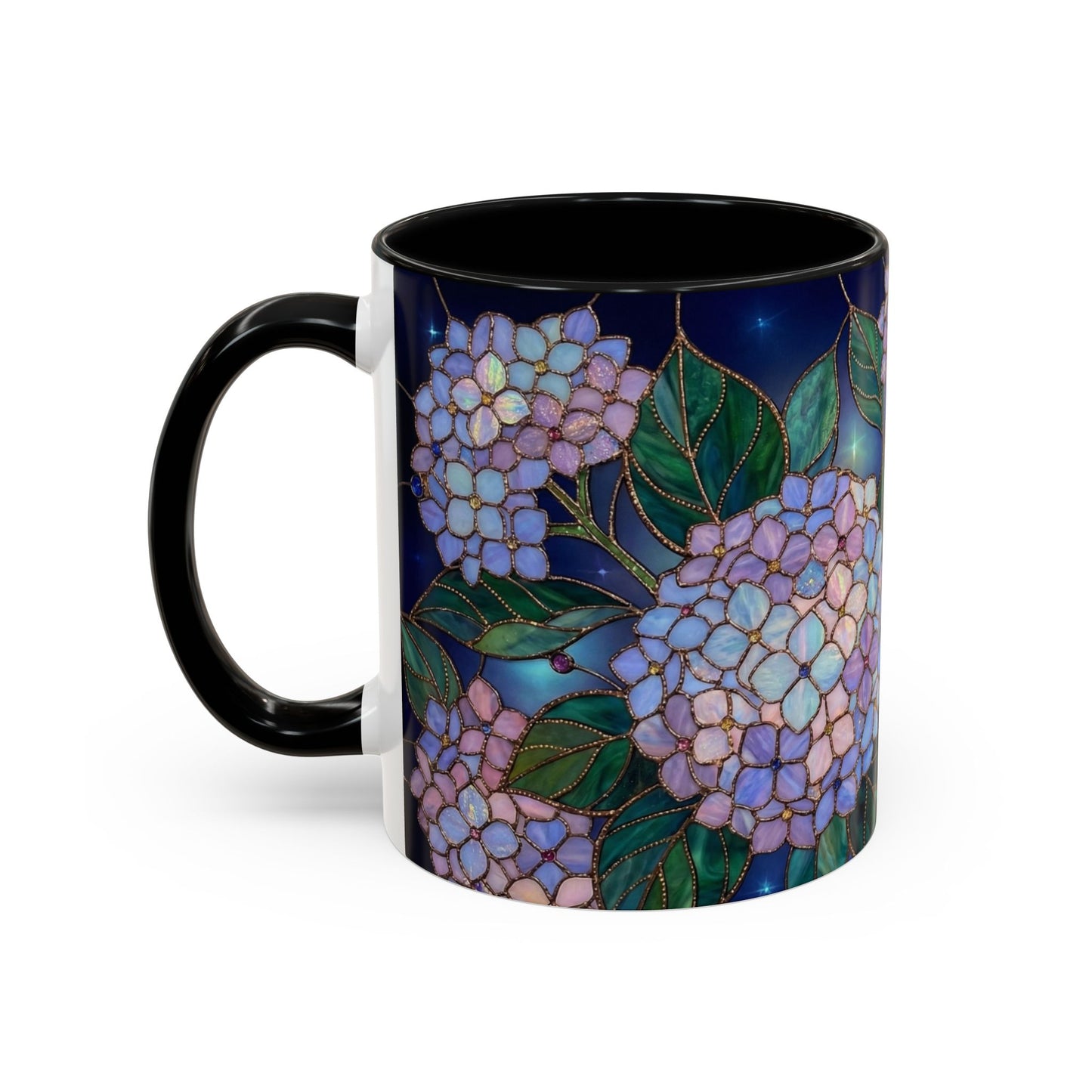 Hydrangea Floral Accent Coffee Mug — Stained Glass Design (11/15 oz) - 14571