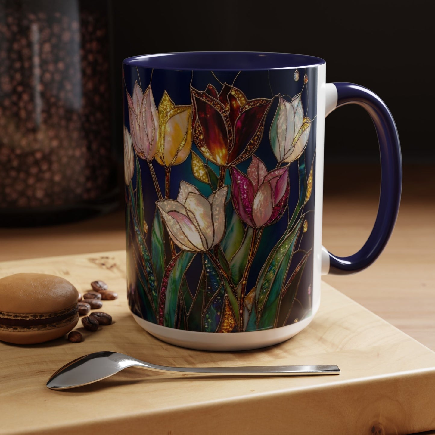 Tulip Floral Art Accent Coffee Mug — Stained Glass Design (11/15oz) - 14592