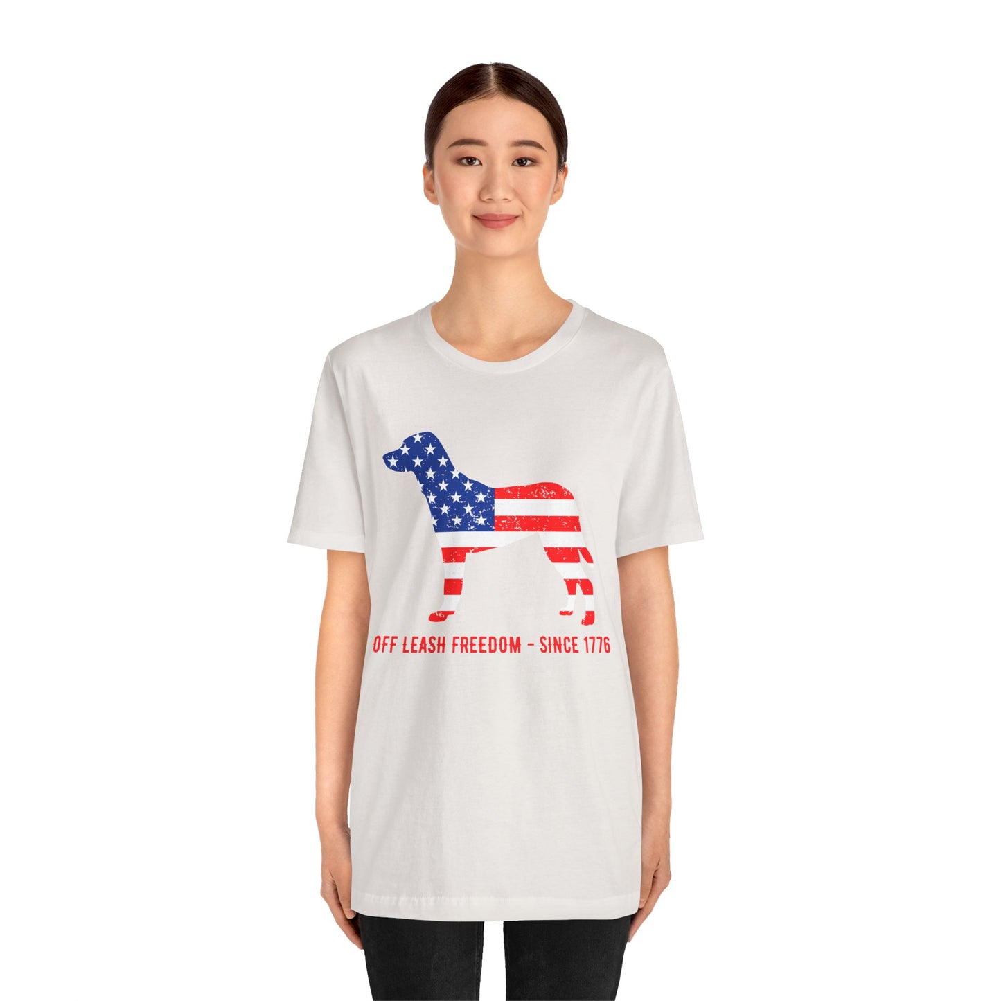 Patriotic Dog Lover Tee | Off Leash Freedom T-shirt, Dog Graphic Shirt, Fourth of July Gift, Casual Wear, Pet Lover Apparel - 13790