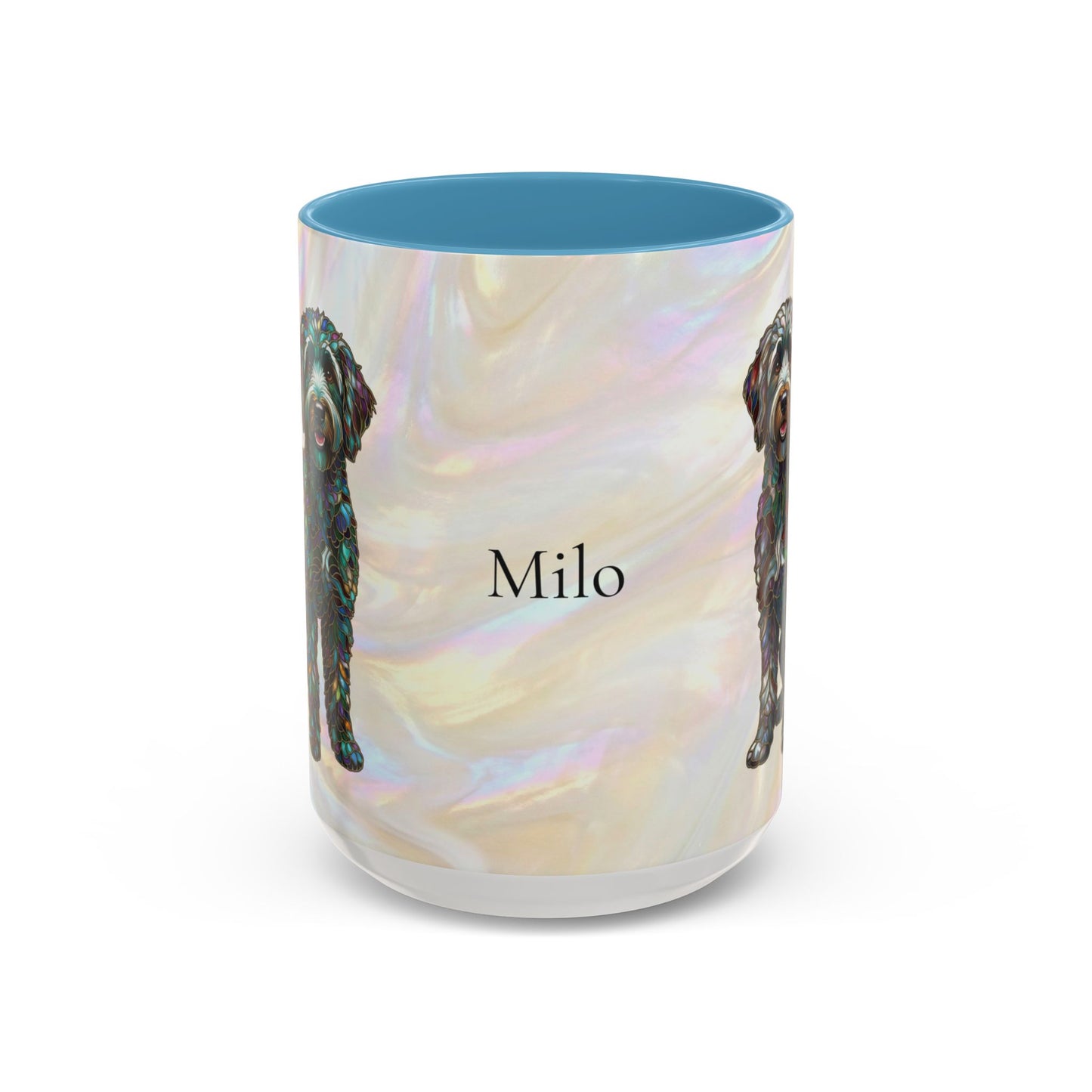 Personalized Labradoodle Dog Mug — Custom Name Accent Coffee Mug (11/15 oz) with Stained Glass Art - 14526