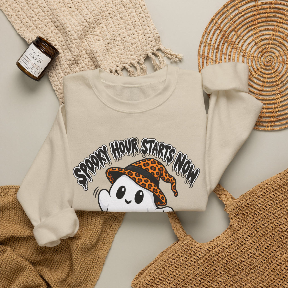 Spooky Hour Starts Now Sweatshirt, Cute Halloween Ghost Crewneck - 14536