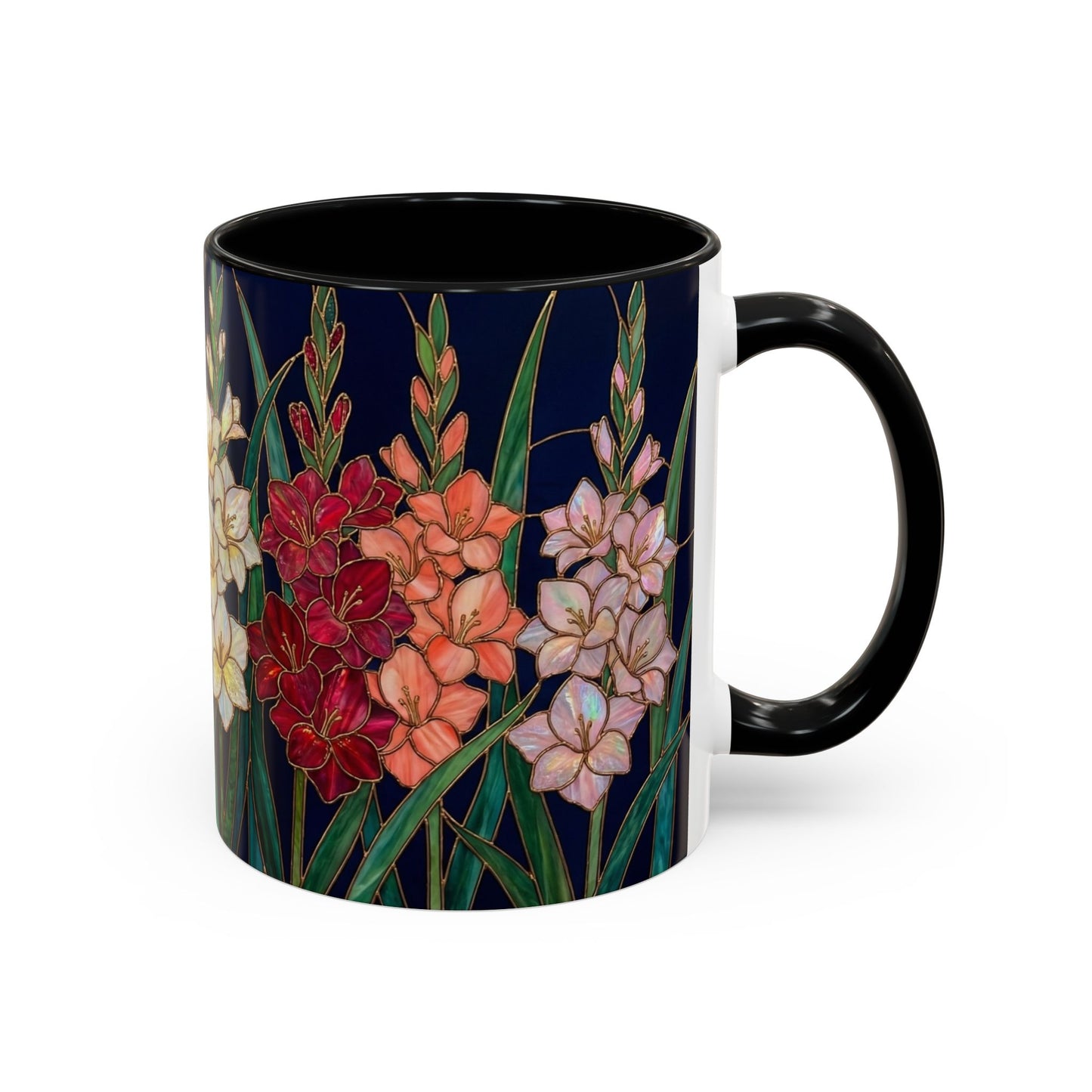 Gladiolus Floral Accent Coffee Mug — Stained Glass Design (11/15oz) - 14594