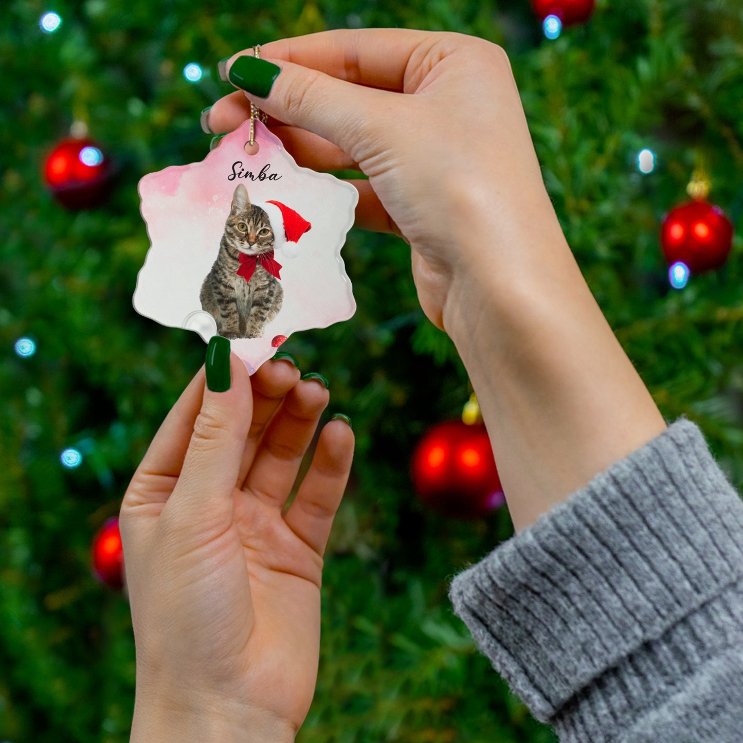 Christmas, Dogs & Cats, Customizable - Ceramic Ornament, 4 Shapes - 10039