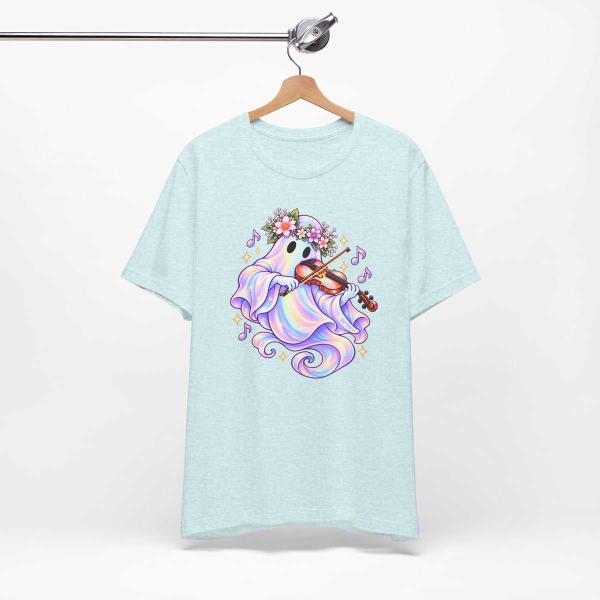 Ghost Violin T-Shirt, Cute Pastel Floral Music Lover Tee - 14528