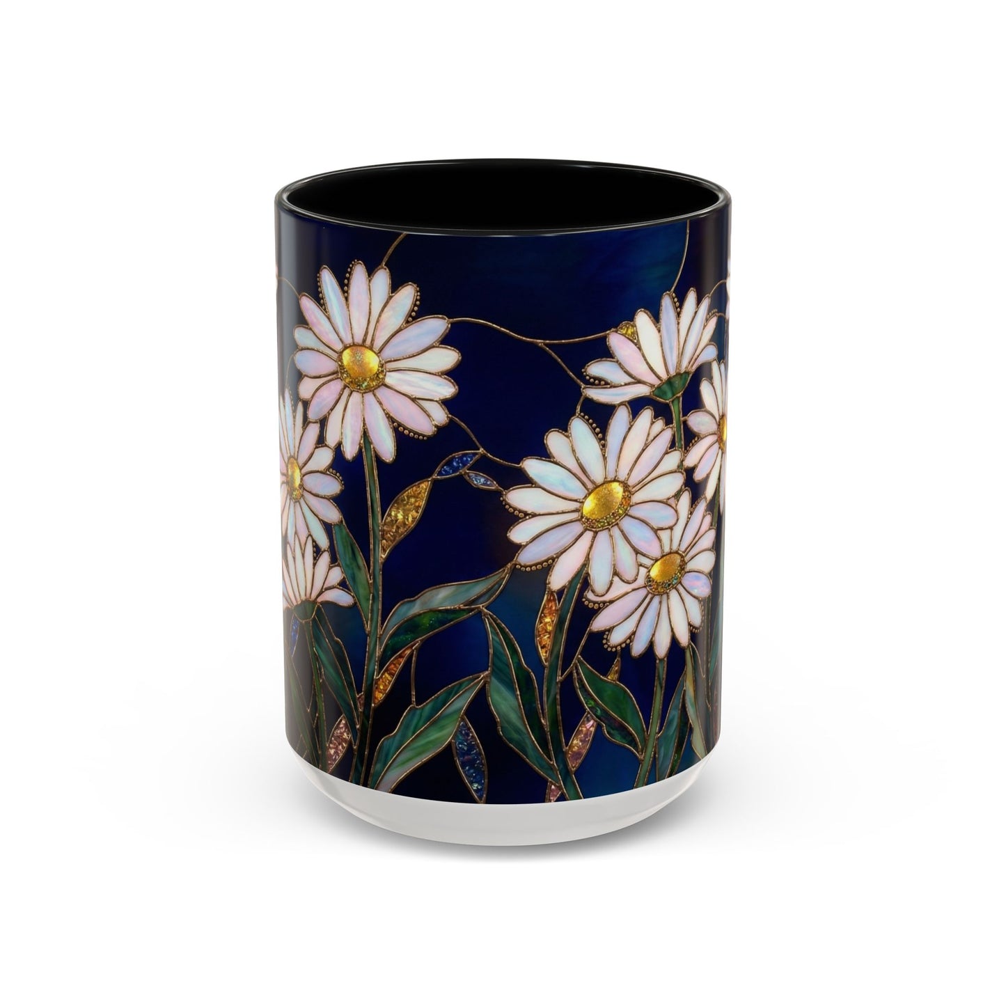 Daisy Floral Accent Coffee Mug — Stained Glass Design (11/15oz) - 14563