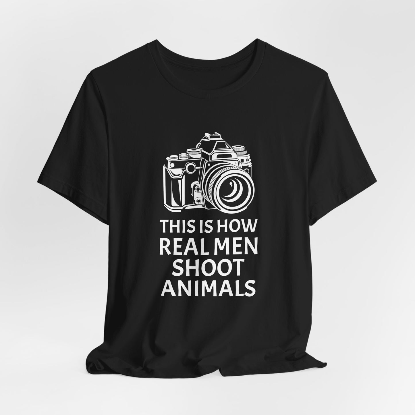 Vegan: This Is How Real Men Shoot Animals - Unisex Jersey Short Sleeve Tee