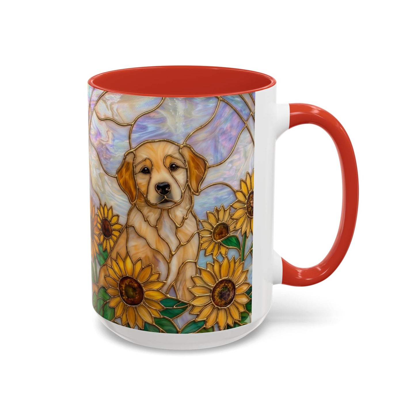Sunflower Golden Retriever P uppiesAccent Coffee Mug –  Stained Glass Design (11/15 oz) - 14527