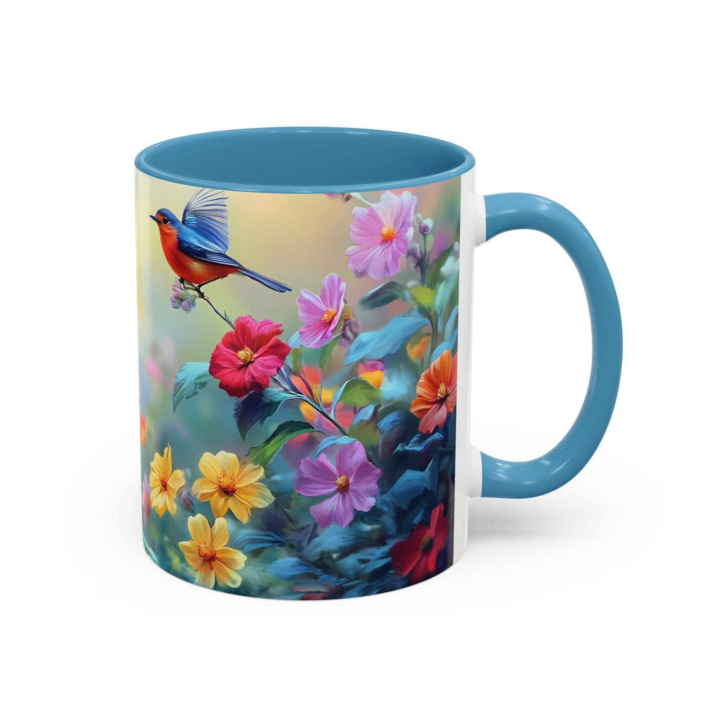 Charming Nature-Inspired Accent Coffee Mug with Colorful Birds & Flowers - 11913