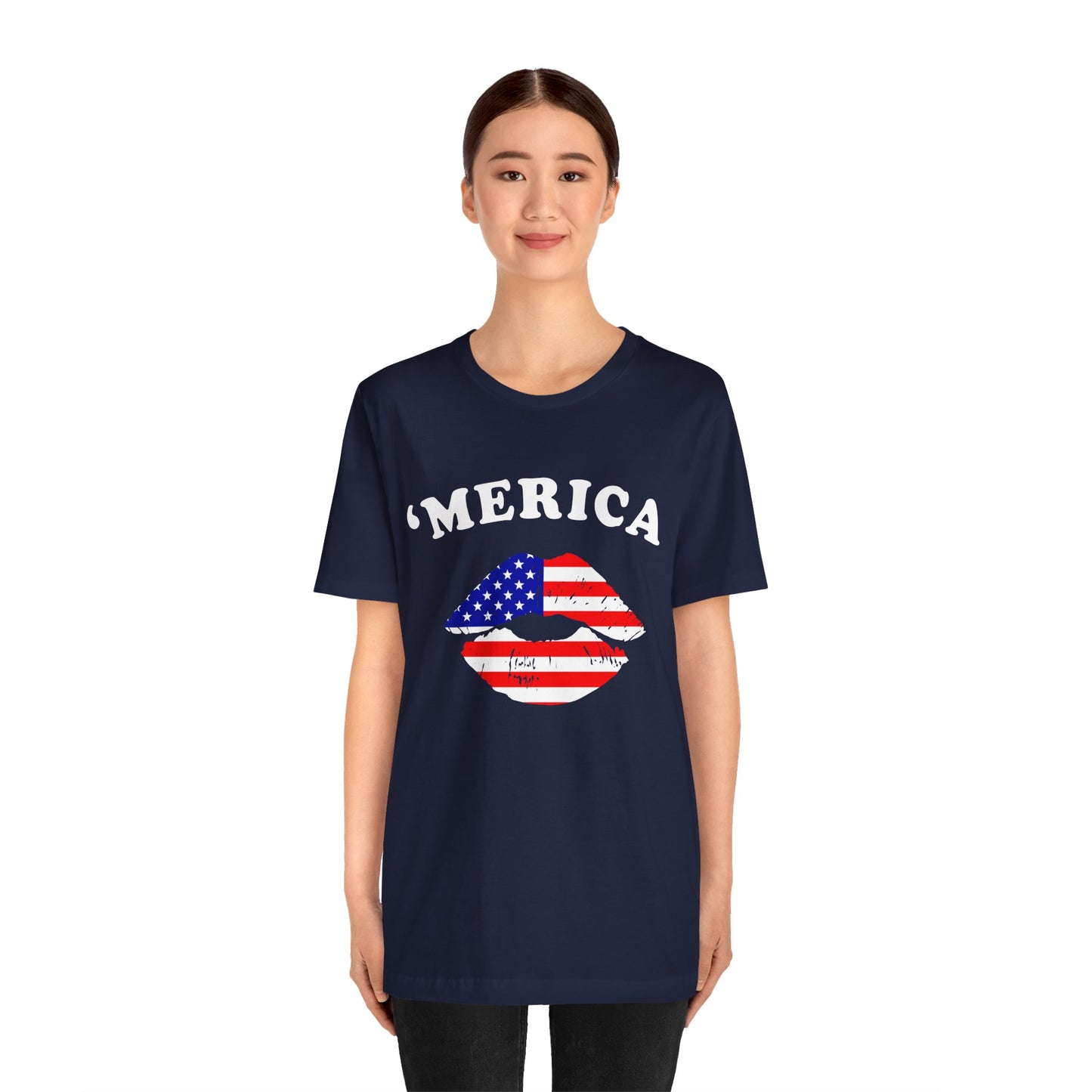 'Merica Unisex Jersey Tee, Patriotic Short Sleeve Shirt, USA Flag Design, Independence Day Apparel, Festival Wear, Summer Casual - 13519