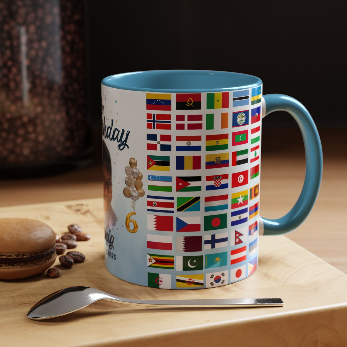 Kids, Happy Birthday, World Flag Fan, Details Customizable - Accent Coffee Mug (11, 15oz) - 11232