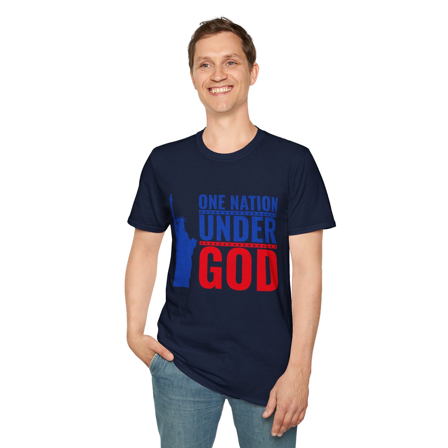 One Nation Under God, Patriotic Softstyle T-Shirt - Independence Day Tee, Fourth of July Shirt, Unisex Comfort Wear, Gift for Veterans - 13494