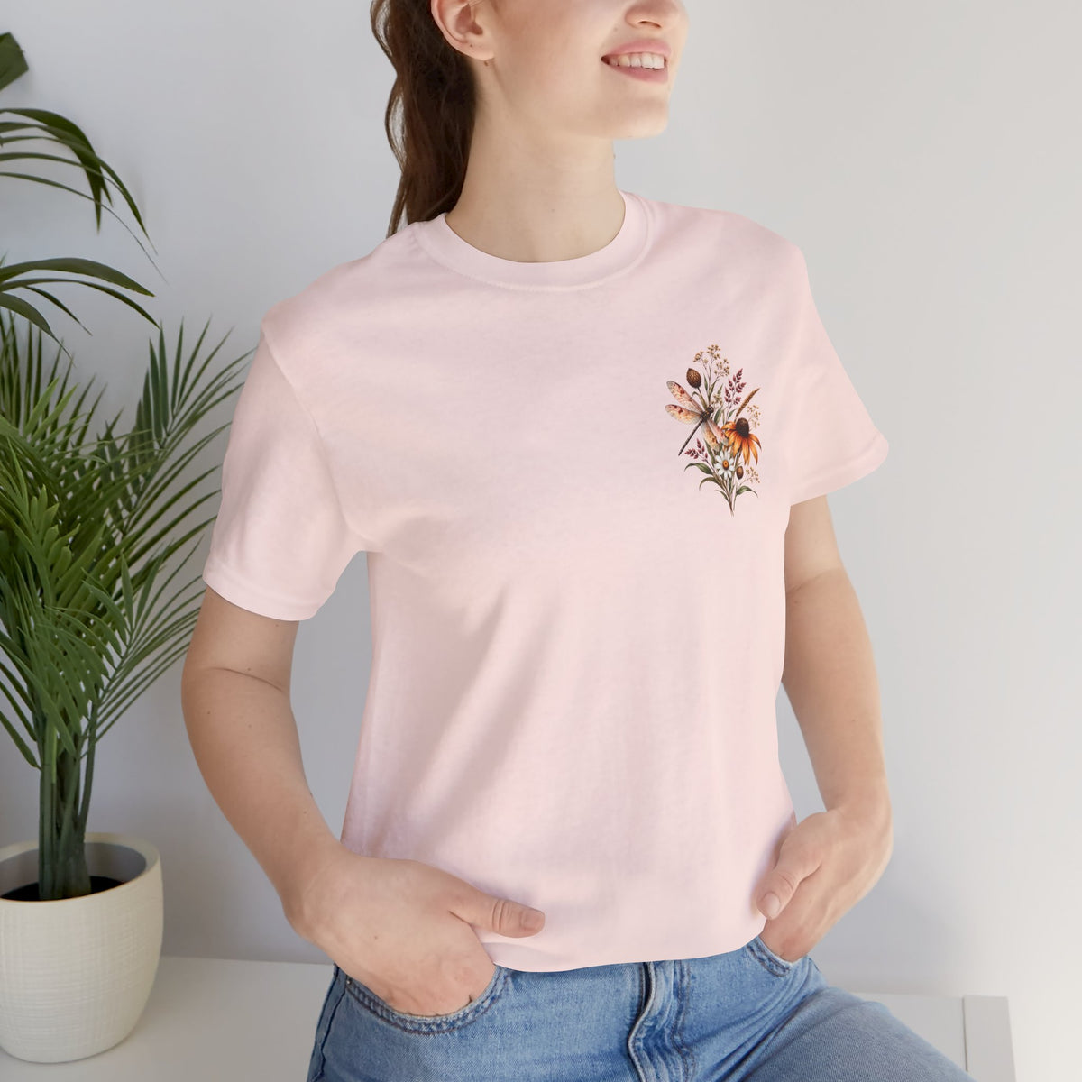 Vintage Wildflower & Dragonfly T-Shirt, Botanical Front & Back Tee - 14549
