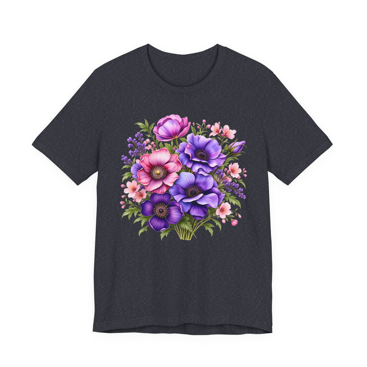 Purple & Pink Floral Bouquet T-Shirt, Colorful Botanical Flower Tee - 14537