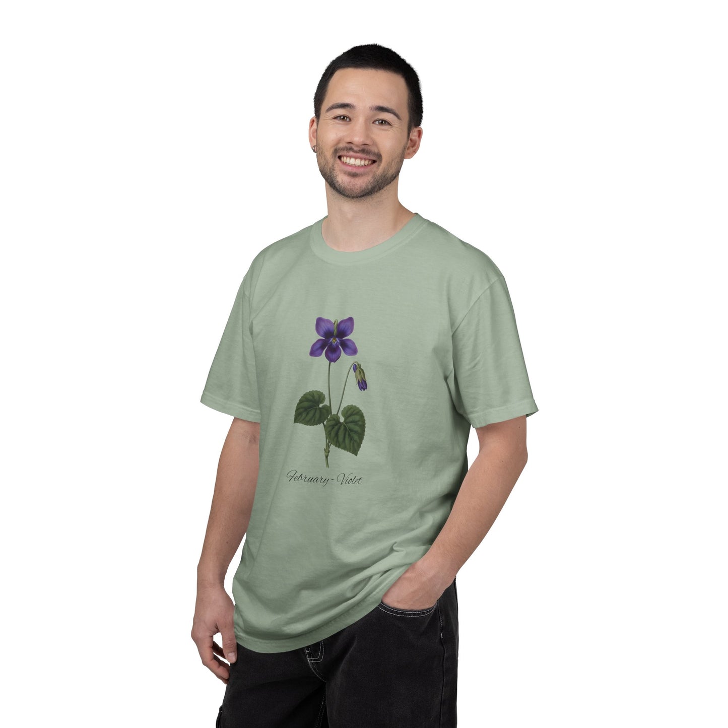 February Birth Flower Violet T-Shirt – Heavyweight Garment-Dyed Tee - 14700