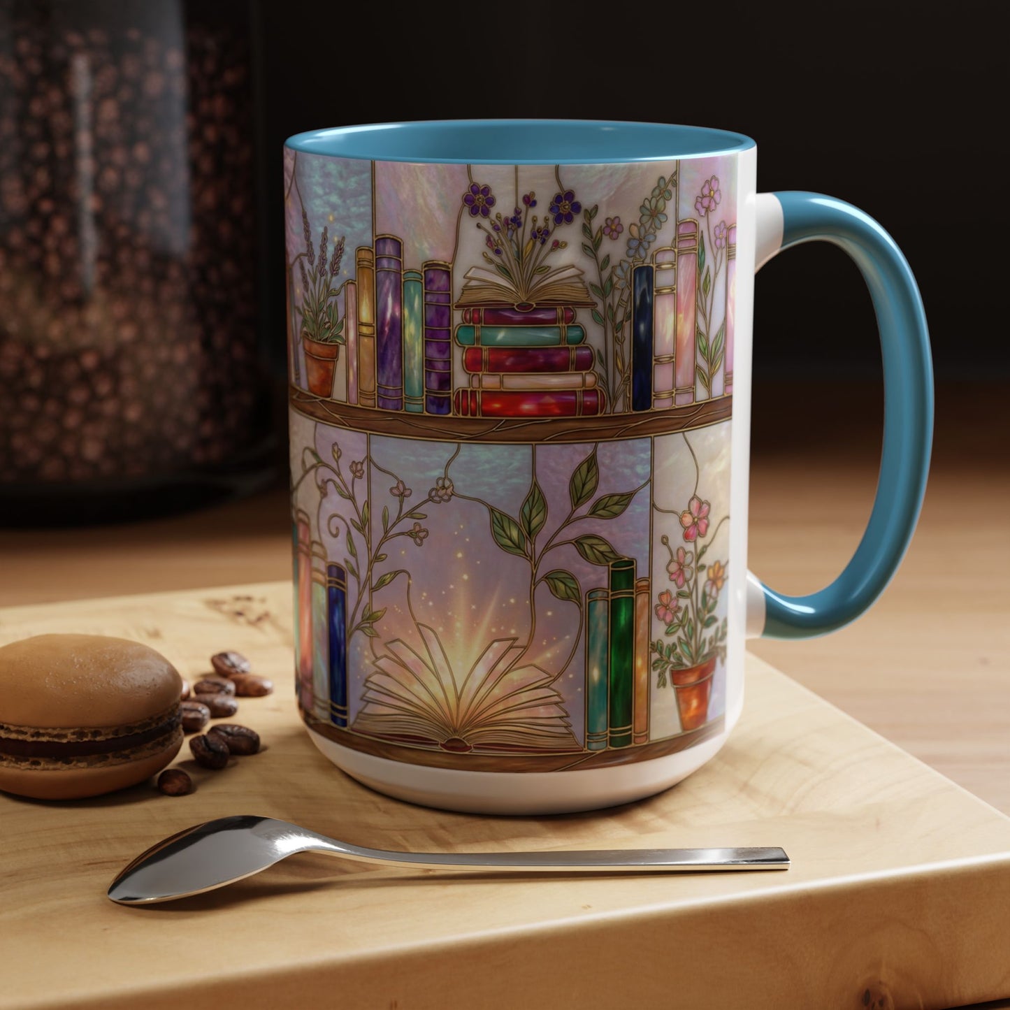 Magic Book Shelf Accent Coffee Mug — Stained Glass Design (11/15 oz) - 14529