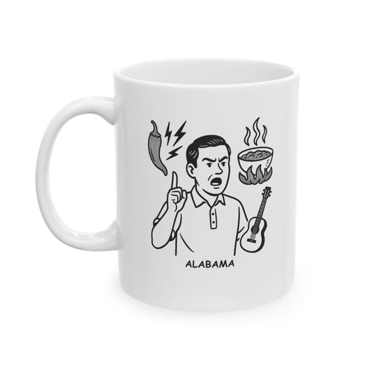 "Alabama: Where the food is spicy, and so are the debates." Ceramic Mug - 12787