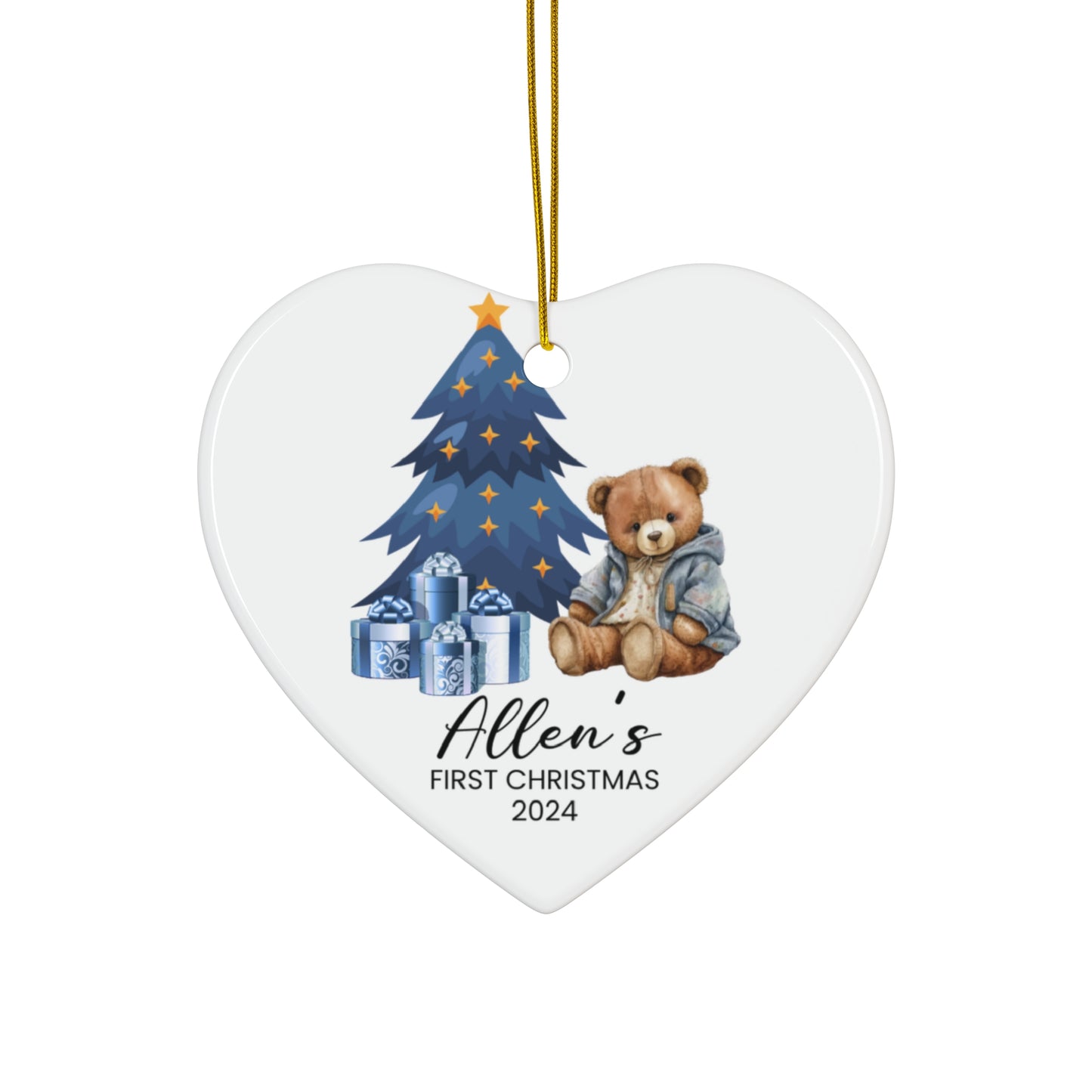 First Christmas, Baby Boy, Teddy Bear, Customizable - Ceramic Ornament, 4 Shapes - 10018