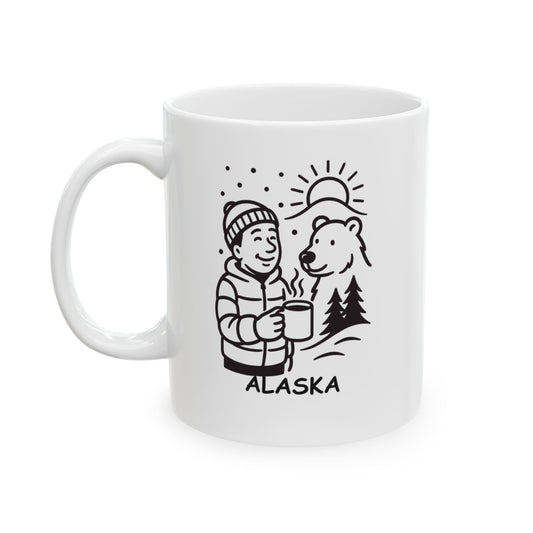 "Alaska: Where the coffee’s always hot, the sunsets are always late, and the bears are always around." Ceramic Mug - 12996