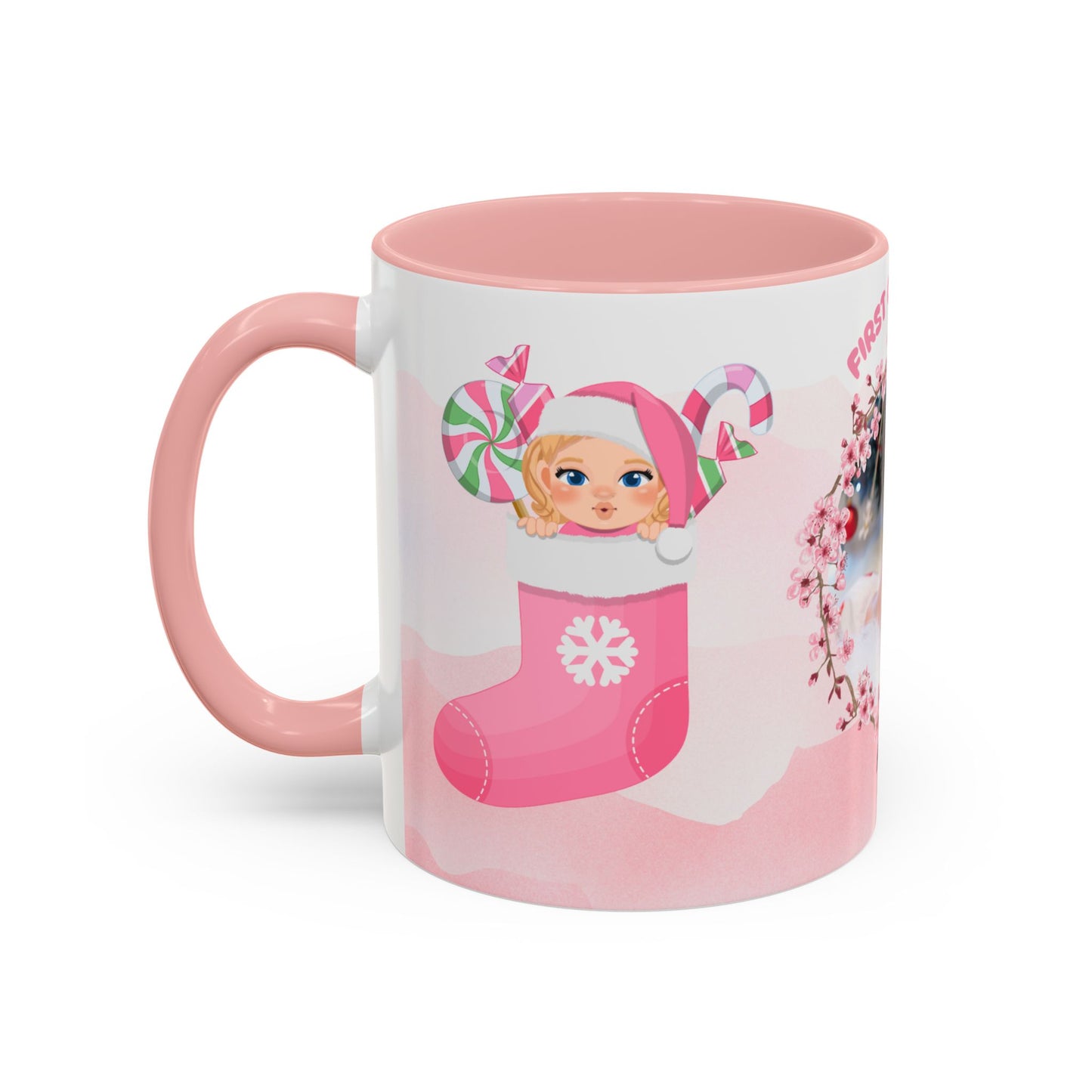 First Christmas, Baby Girl, Customizable - Accent Coffee Mug (11, 15oz) - 10074