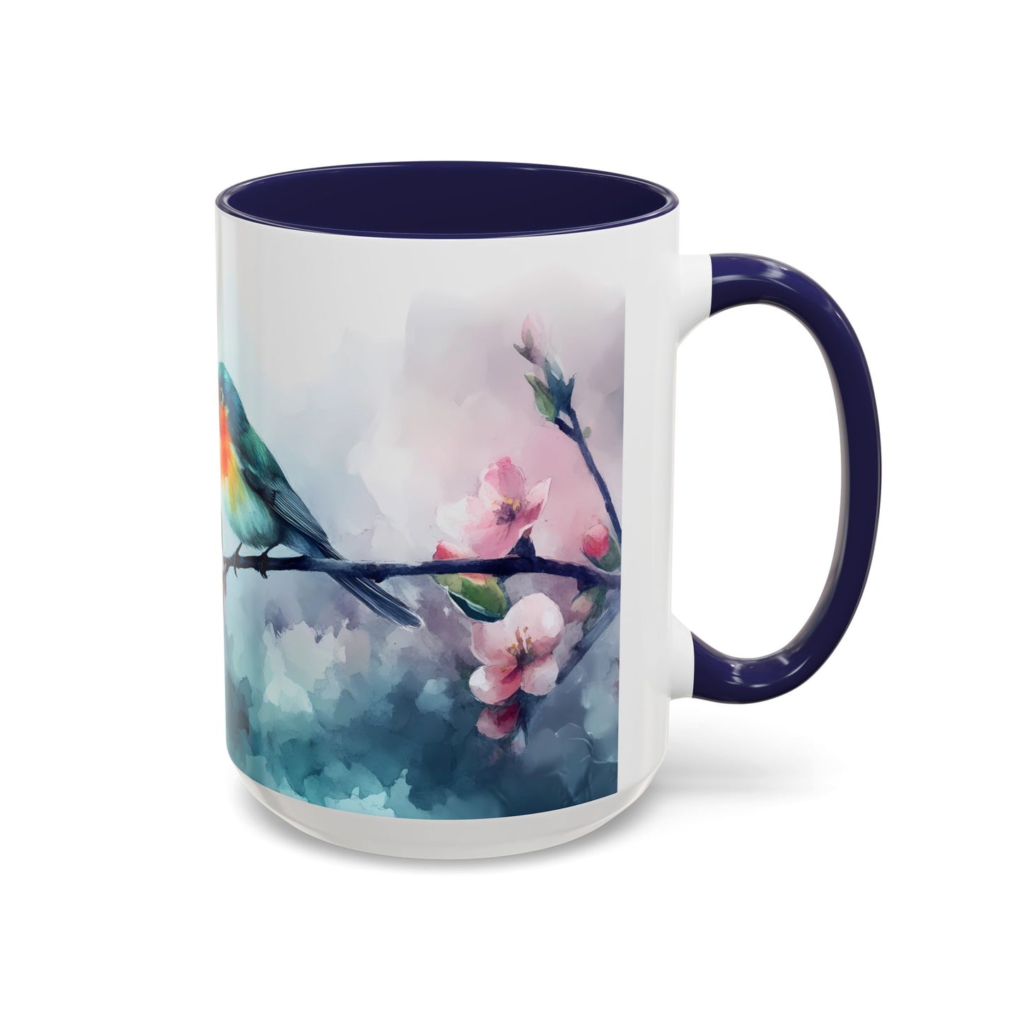 Whimsical Bird & Blossom Accent Coffee Mug - Perfect for Nature Lovers - 11886