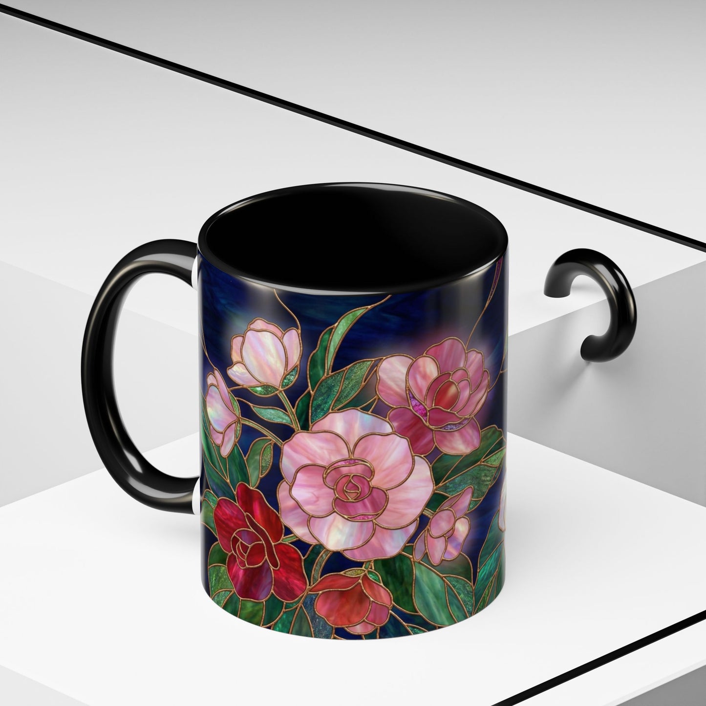 Begonia Floral Accent Coffee Mug – Stained Glass Design 11/15oz - 14555