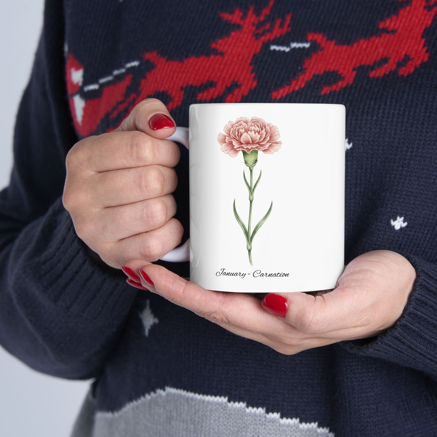 January Carnation Birth Flower Mug – Customizable (11oz & 15oz) - 14669