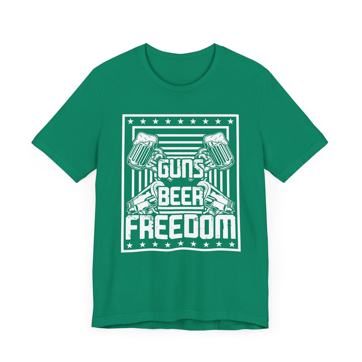 4th of July, Guns Beer Freedom Unisex Tee, Casual Shirt, Patriotic Apparel, Gift for Him, Party Tee, Everyday Wear - 13598