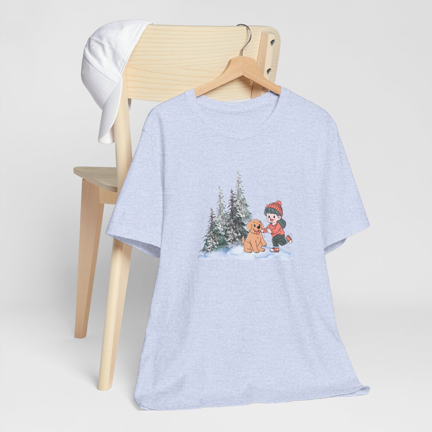 Winter Trees, Girl & Puppy - Unisex Jersey Short Sleeve Tee - 10279