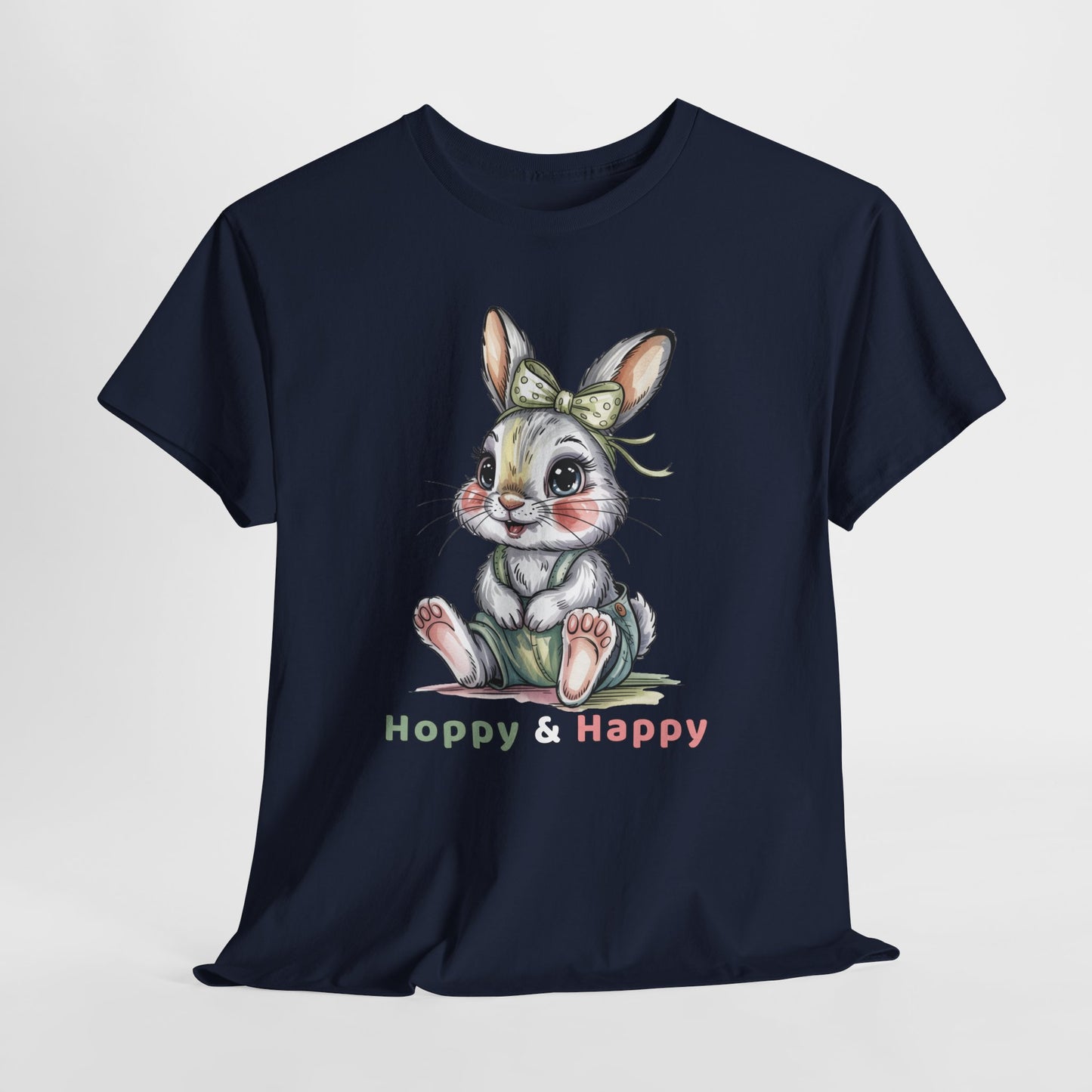 Cute Bunny T-Shirt – “Hoppy & Happy” Easter Rabbit Tee Gift for Kids & Adults - 14848