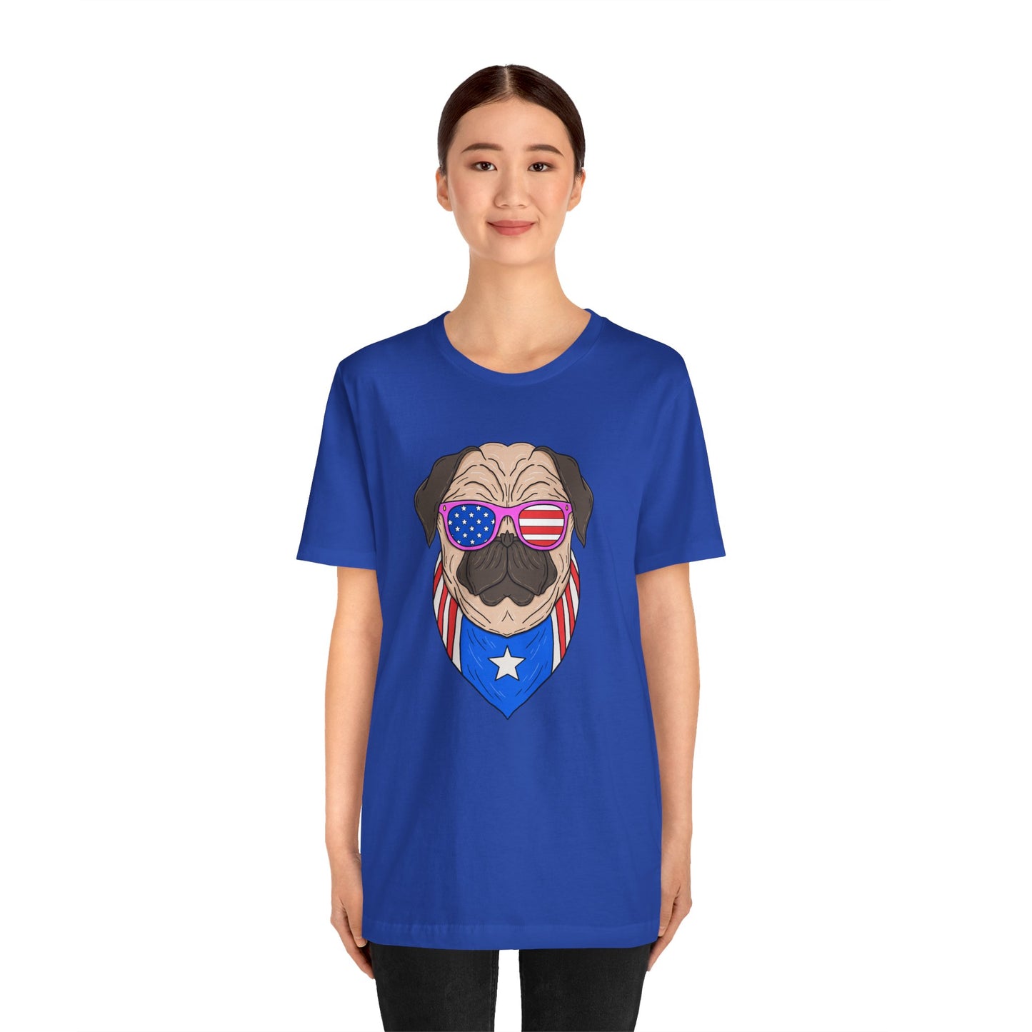 Patriotic Pug Tee, Independence Day T-Shirt, Dog Lovers Gift, Summer Casual Wear, Fun Family Outing Shirt - 13733