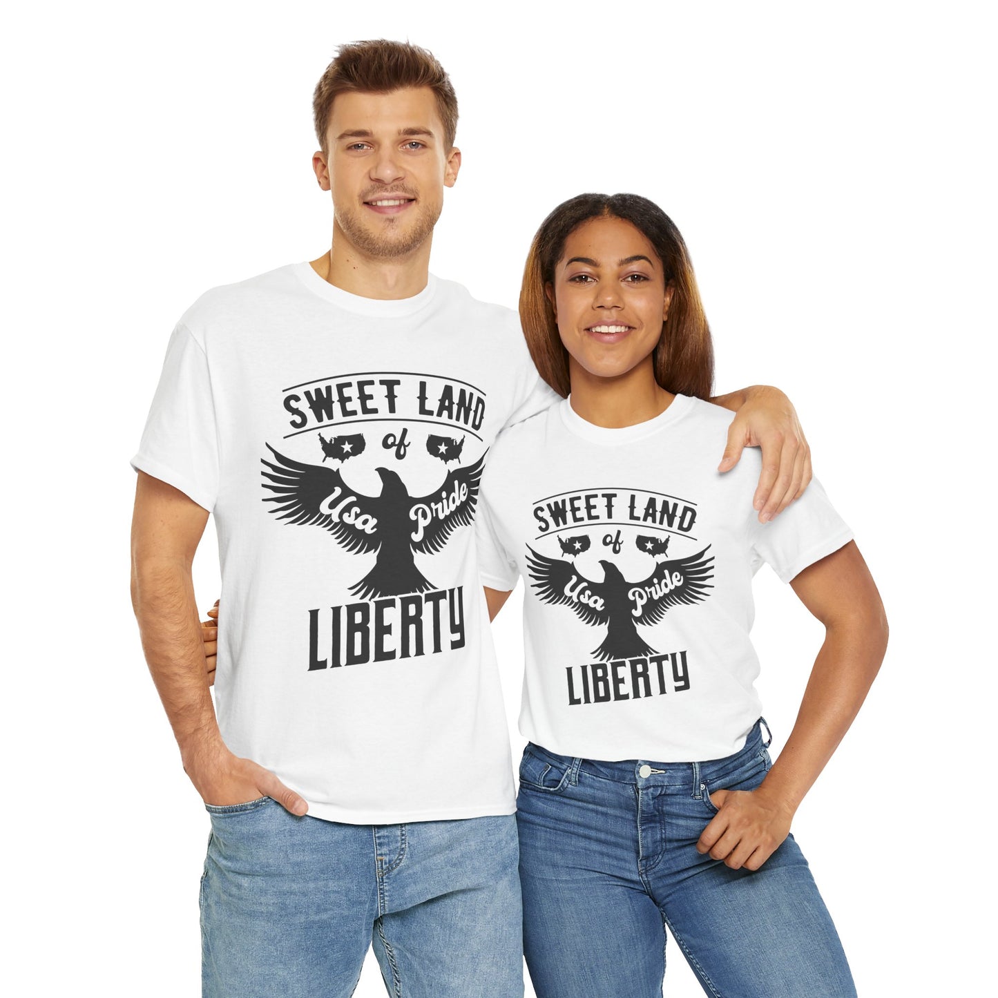 Sweet Land of Liberty Design, Unisex Heavy Cotton Tee: Patriotic T-shirt, Gift for Freedom Lovers, Casual Wear, Independence Day Shirt - 13492