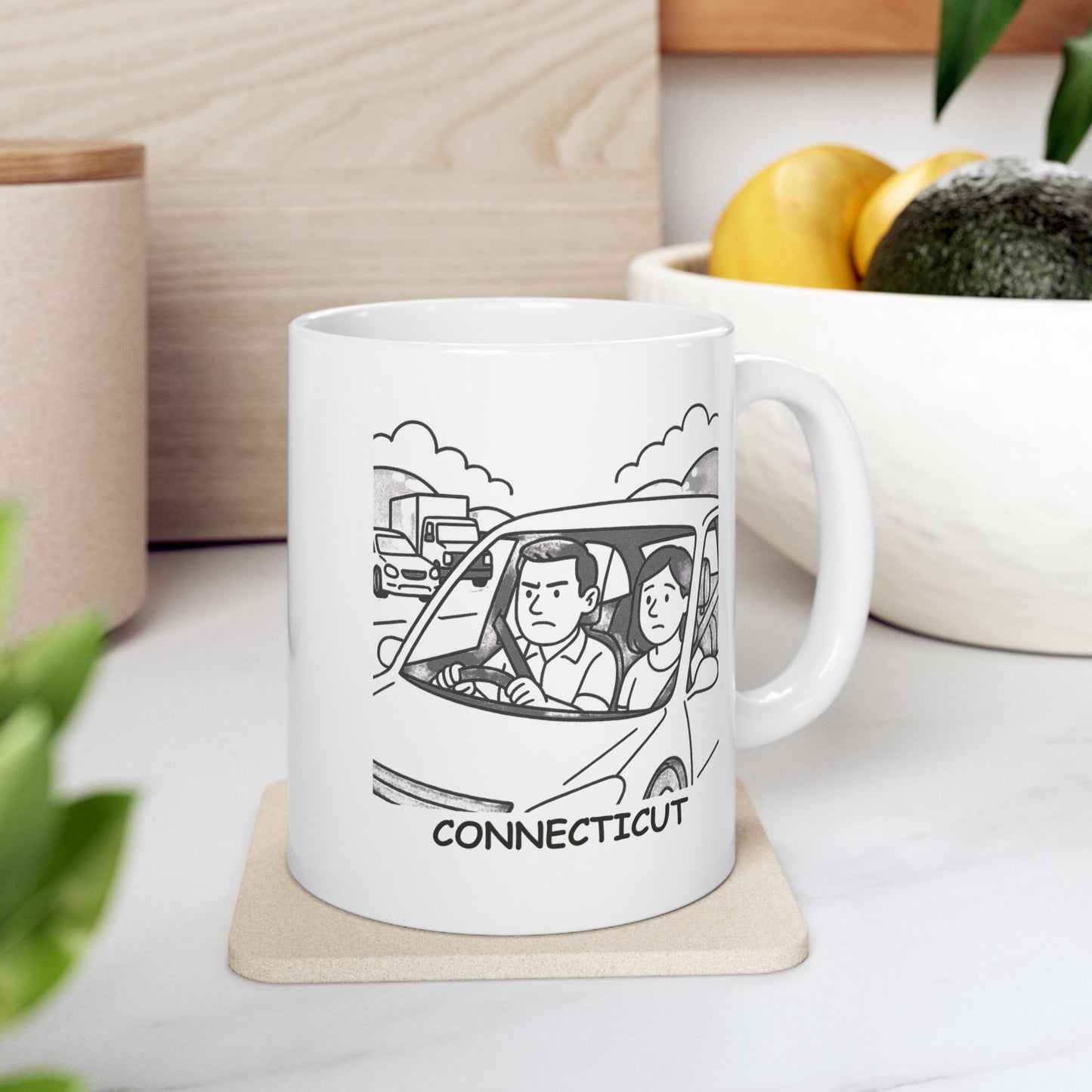 "In Connecticut, ‘weekend getaway’ means avoiding traffic, not avoiding the office." Ceramic Mug - 13840