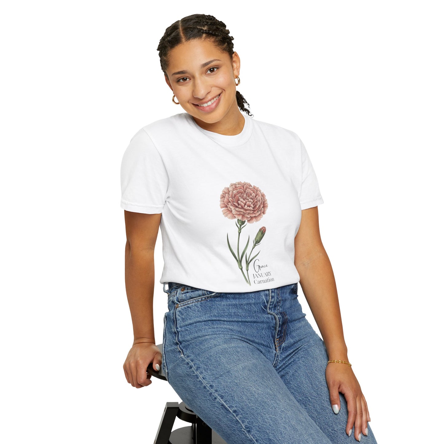 January Carnation Birth Flower T-Shirt – Customizable - 14672