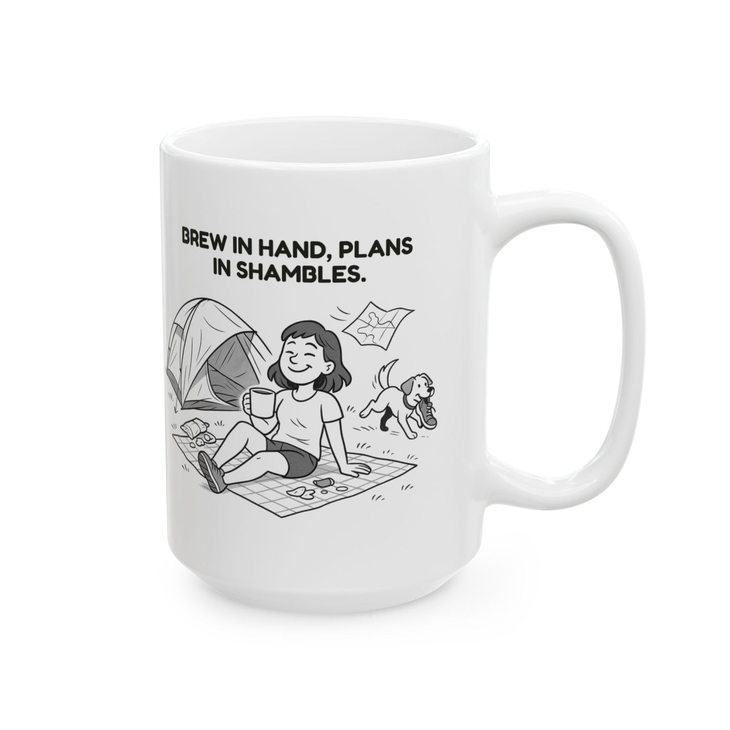 “Brew in hand, plans in shambles.”  (The Kiwi way of ‘going with the flow.’) Coffee Mug - 13963