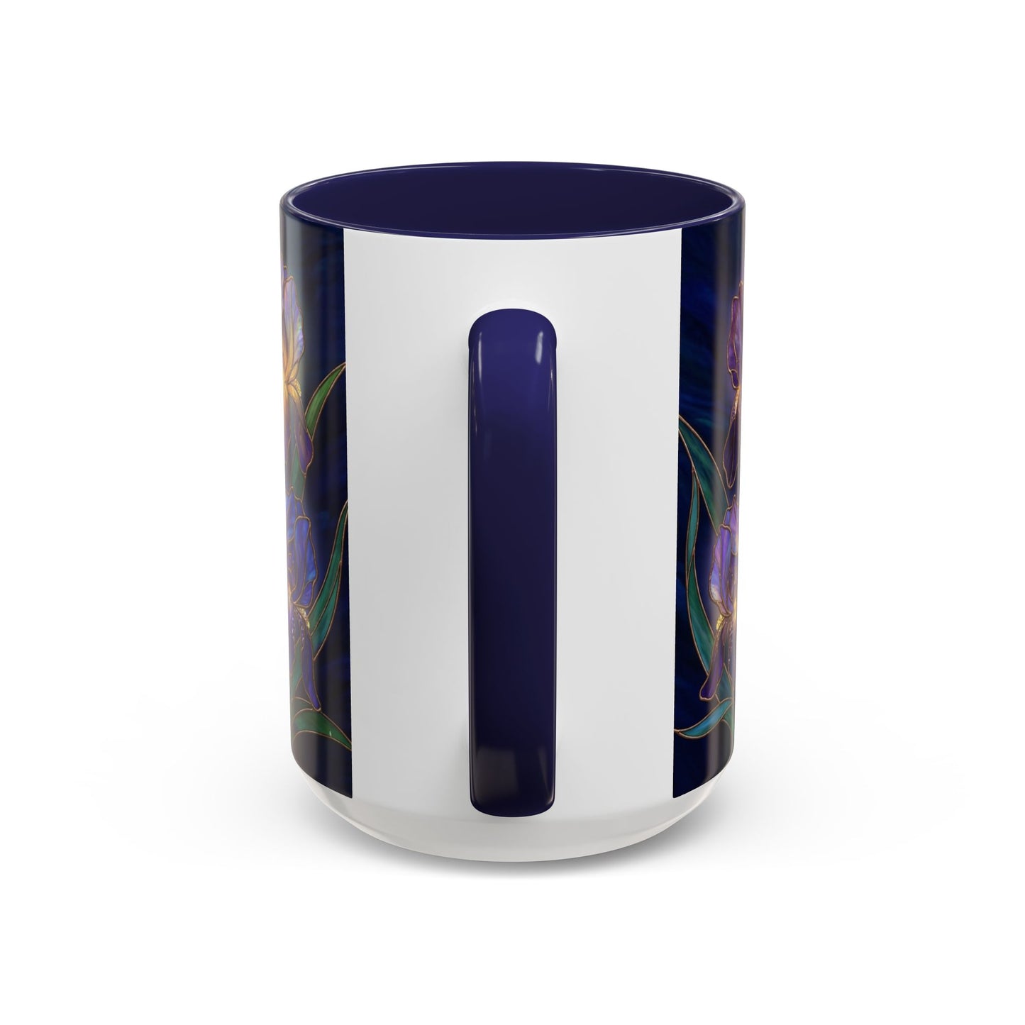 Iris Floral Accent Coffee Mug — Stained Glass Design 11/15oz - 14572