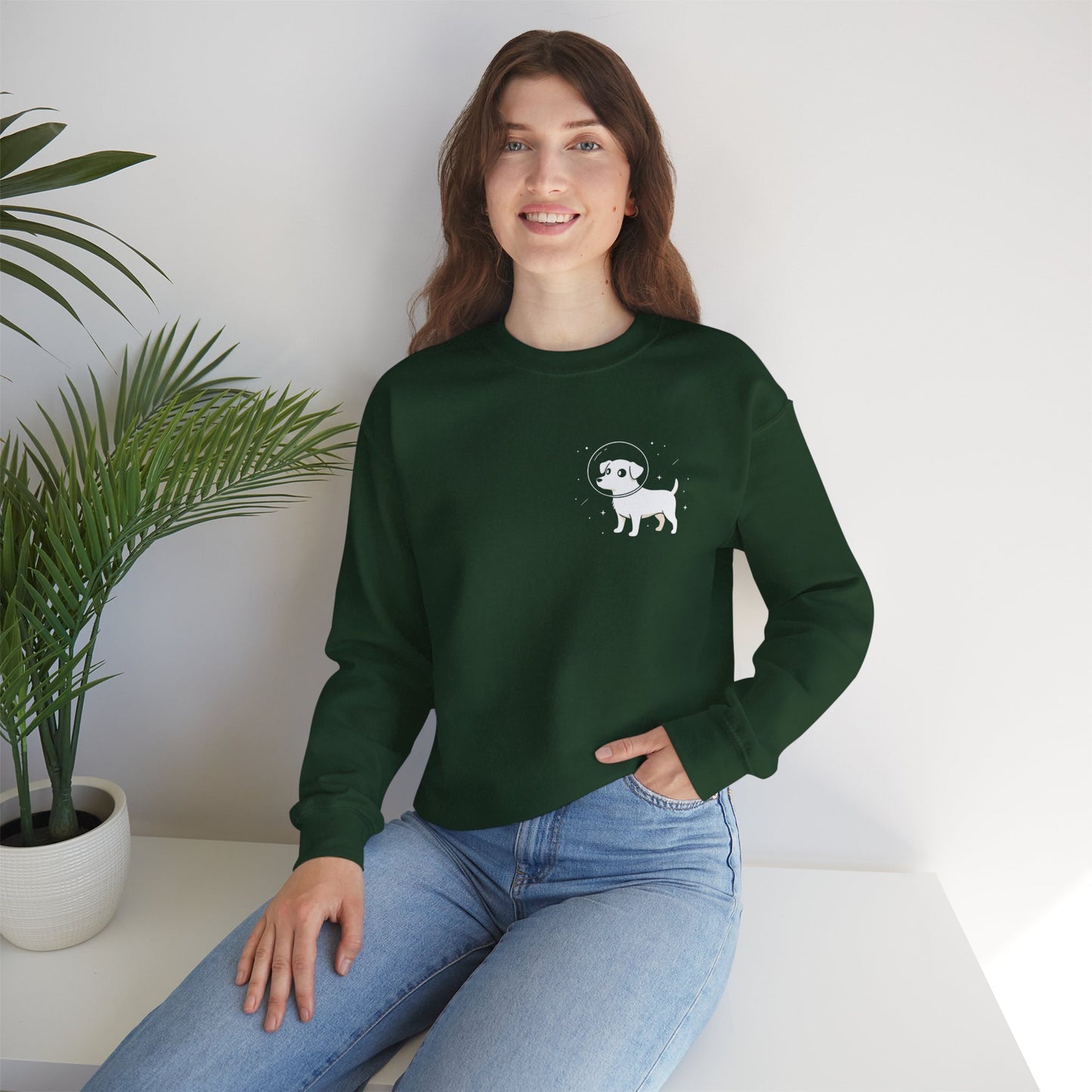Dog in Space Crewneck Sweatshirt – Space Puppy Graphic Pullover - 14678